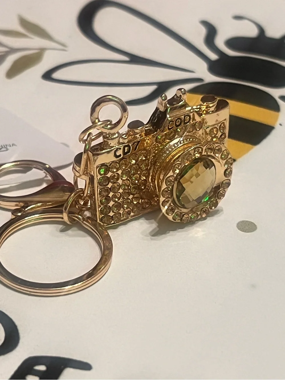 Gold Crystal Camera Keychain Holder or charm Charm